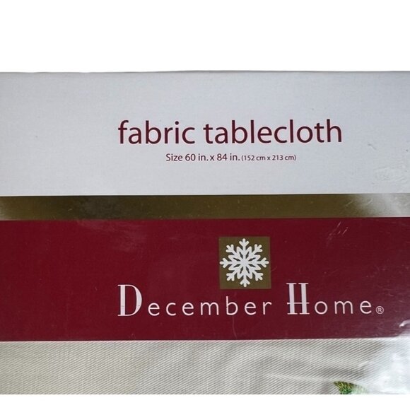 December Home Oblong Fabric Tablecloth With Cardinal & Holly Embroidery 60"X84" - Picture 4 of 5
